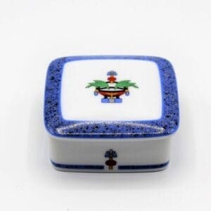 Cartier scatolina in porcellana limoges decoro blu cobalto
