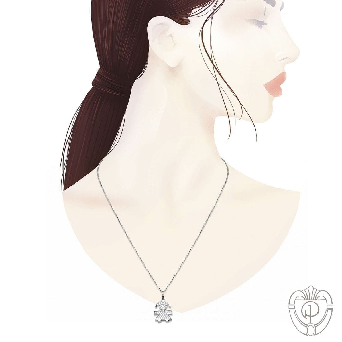 Lebebè collana ciondolo pavé micro-setting bimba oro bianco - immagine 2