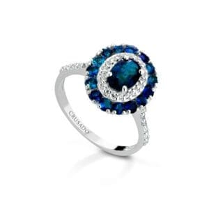 Anello Crusado Oro, Diamanti e Zaffiri