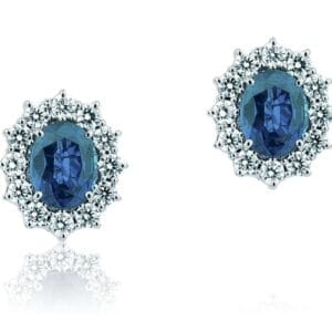 Mirco Visconti orecchini a scatto in oro bianco, zaffiro ovale e diamanti