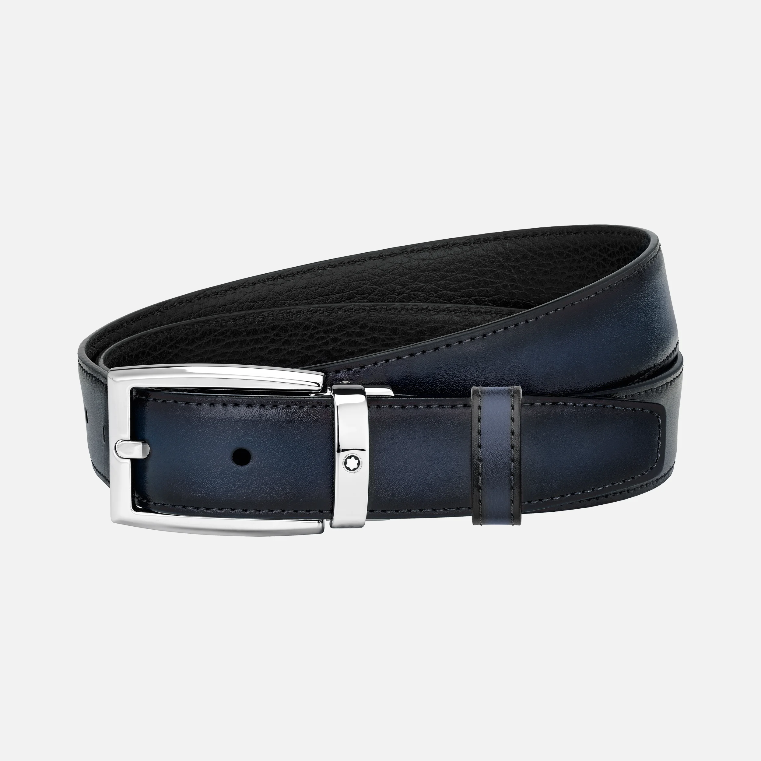 Montblanc Cintura reversibile in pelle nera/blu 30 mm