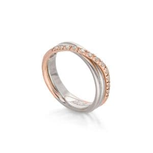 Filodellavita Anello Classic 3 fili in Oro Rosa 9kt Argento e Diamanti Bianchi