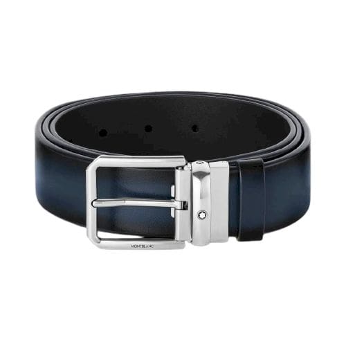 Montblanc Cintura in pelle nera/blu 35 mm