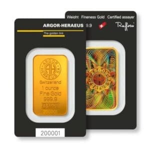 Lingotto in oro Argor-Heraeus gr. 31,10 - 1 Oncia