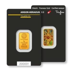Lingotto in oro Argor-Heraeus gr. 5