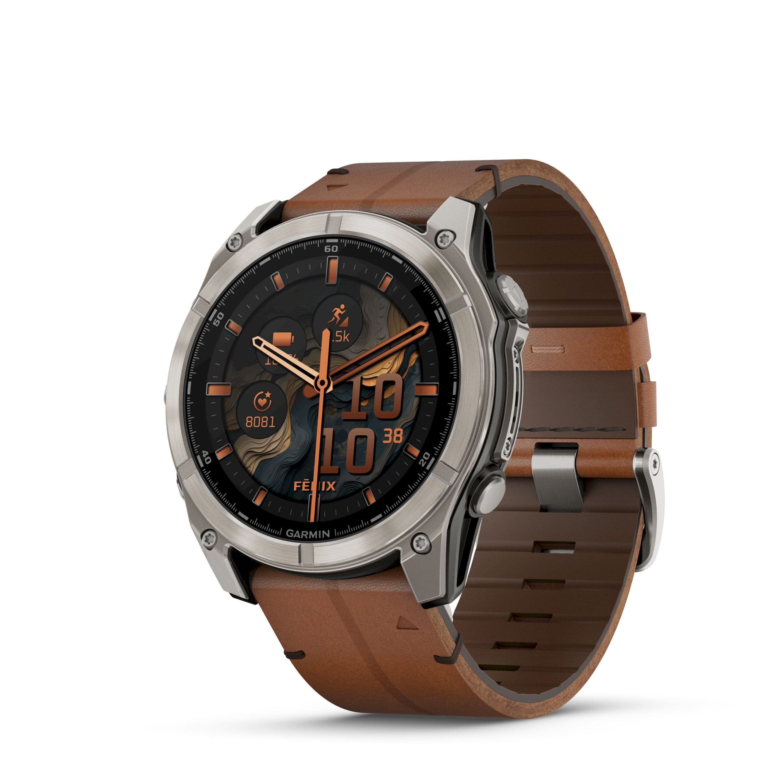 Garmin Orologio fēnix® 8 - 51 mm, AMOLED Sapphire, Titanium con cinturino in pelle Chestnut - immagine 1