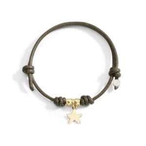 DoDo Bracciale Cordino con due granelli in oro giallo  e stellina 18K