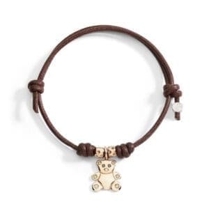 DoDo Bracciale Cordino con due granelli in oro rosa e Orsetto Prezioso 9K