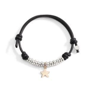 DoDo Bracciale Cordino Venti rondelle in argento e Stellina oro 9K