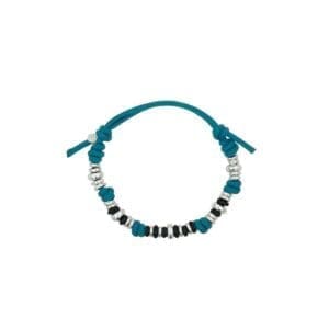 DoDo Bracciale cordino ottanio con venti rondelle in argento, dieci rondelle in titanio e cinque rondelle bold in argento.