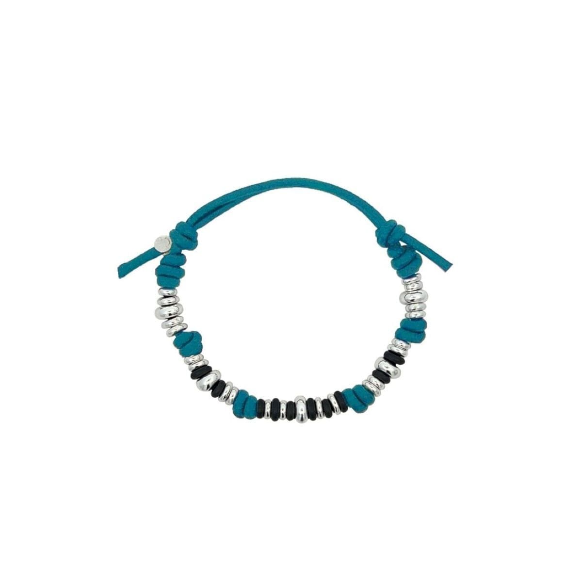 bracciale-dodo-cordino (1)_risultato DoDo Bracciale cordino ottanio con venti rondelle in argento, dieci rondelle in titanio e cinque rondelle bold in argento. - immagine 1