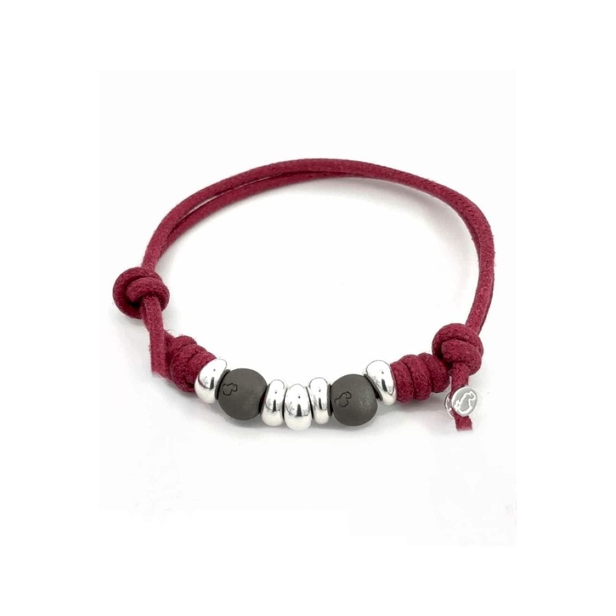 DoDo Bracciale cordino con due pepite in titanio e cinque rondelle bold in argento - immagine 1