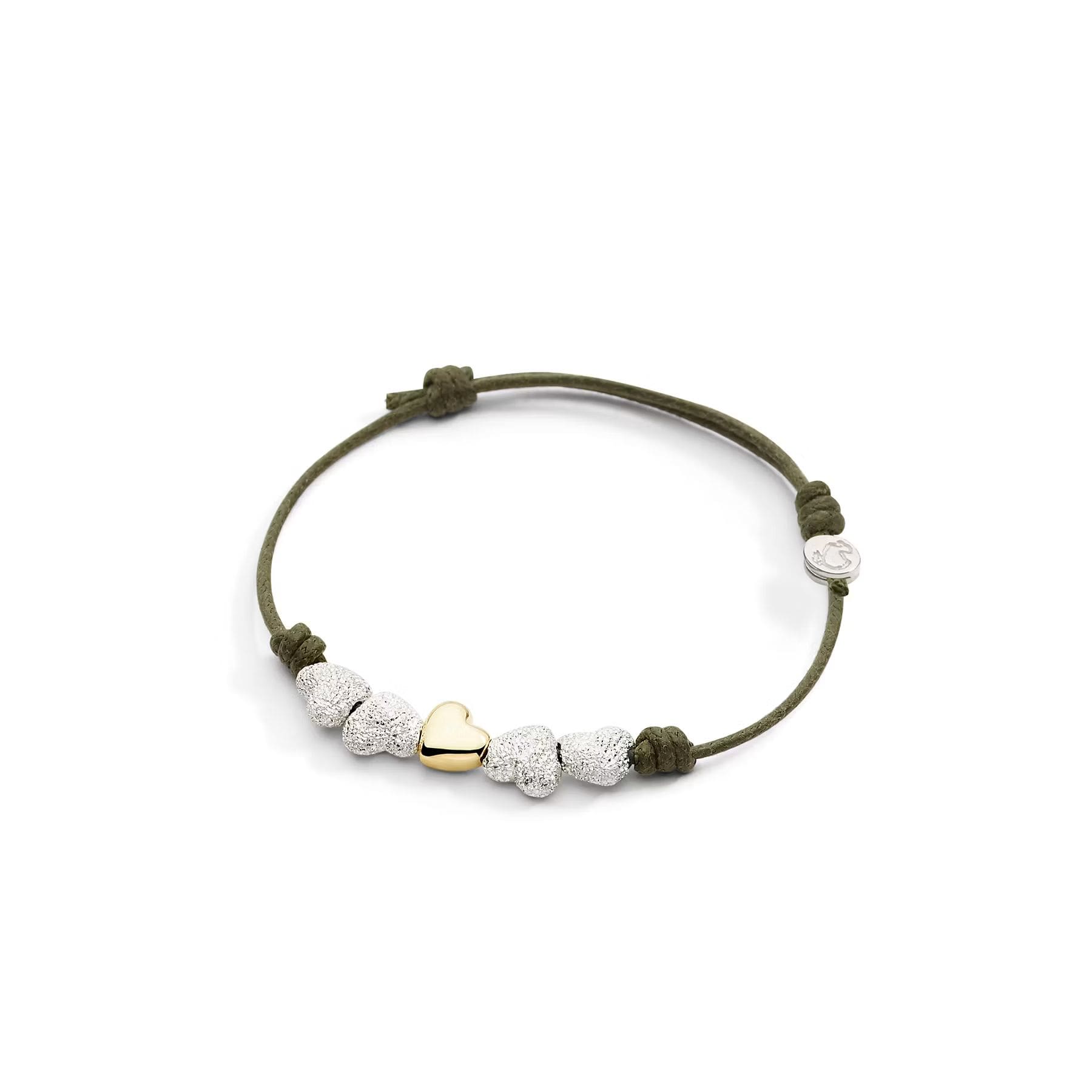 DUC5002-HEART-0009G_20_risultato DoDo Bracciale Cordino Sottile con cuore in oro giallo e quattro in argento diamantato - immagine 1