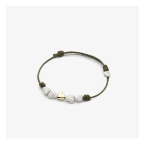 DoDo Bracciale Cordino con cuore in oro giallo e quattro in argento diamantato