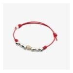 DoDo Bracciale Cordino Sottile con cuore in oro diamantato e sei cuori in argento