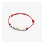 DoDo Bracciale Cordino con cuore in oro diamantato e sei cuori in argento