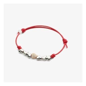 DoDo Bracciale Cordino con cuore in oro diamantato e sei cuori in argento