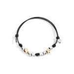 DoDo Bracciale Cordino Sottile con due cuori in oro rosa e sei cuori in argento