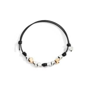 DoDo Bracciale Cordino Sottile con due cuori in oro rosa e sei cuori in argento