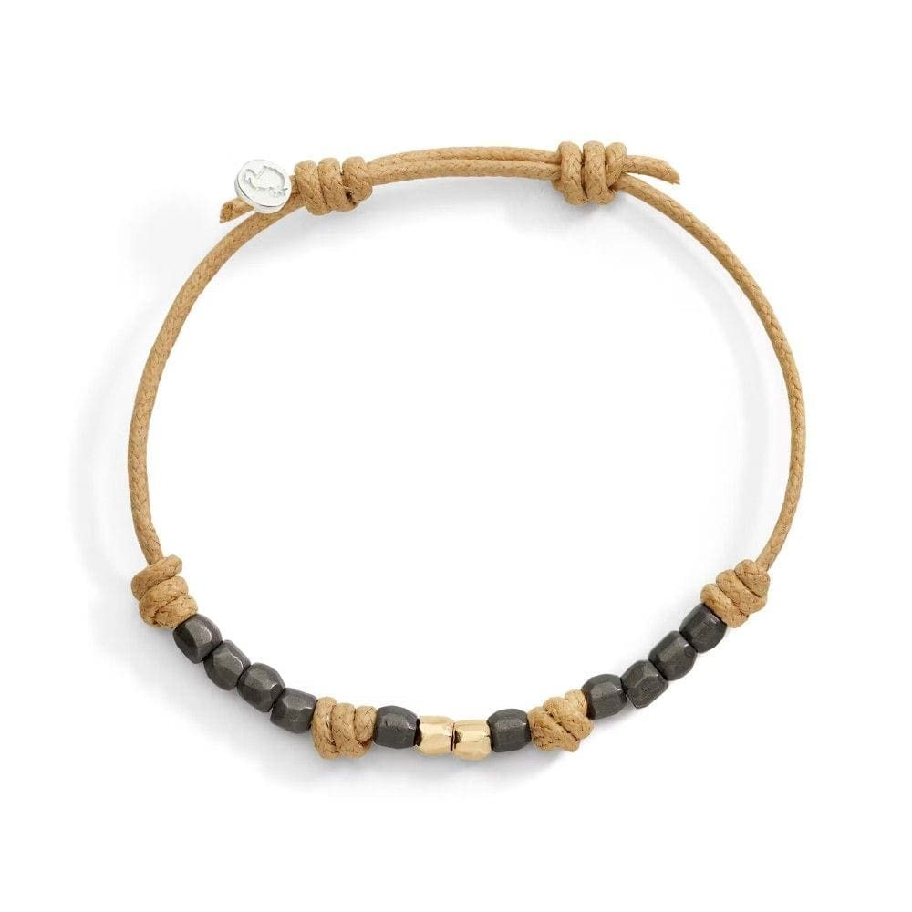 DoDo Bracciale Cordino Sottile con due mini granelli in oro giallo 9k e dieci mini granelli in titanio - immagine 1